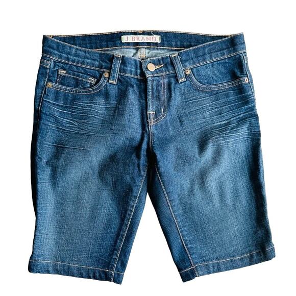 J Brand Jean Short Long Bermuda Size 26 5 Pocket Belted Mid Rise Stretch - Picture 2 of 7
